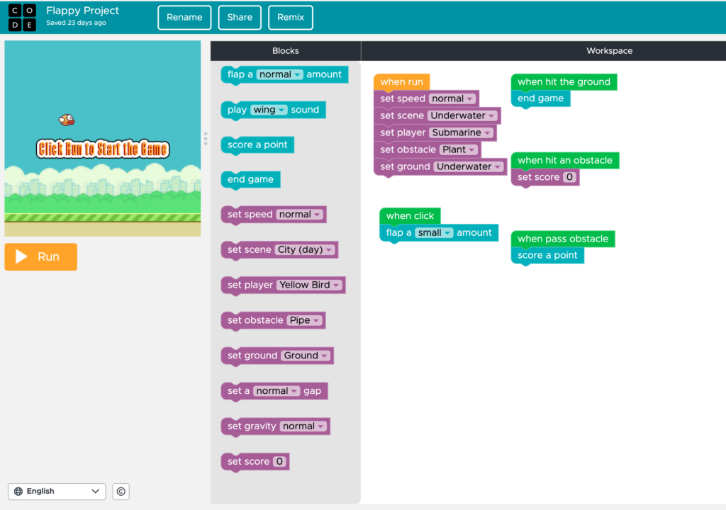 An example of a simple coding of a game. 